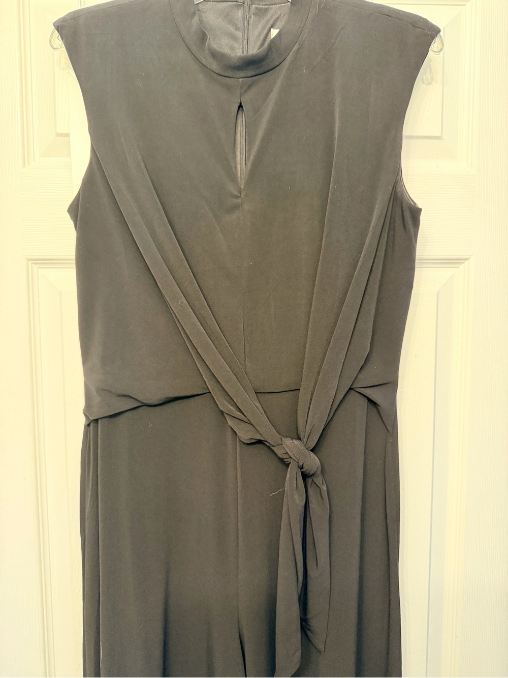 London Times Black Sleeveless Maxi Dress with Tie Waist